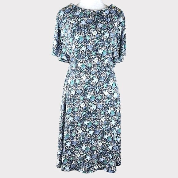 Loft Floral Flutter Sleeve Dress Knee Length Dress - Size 6 - Picture 2 of 11